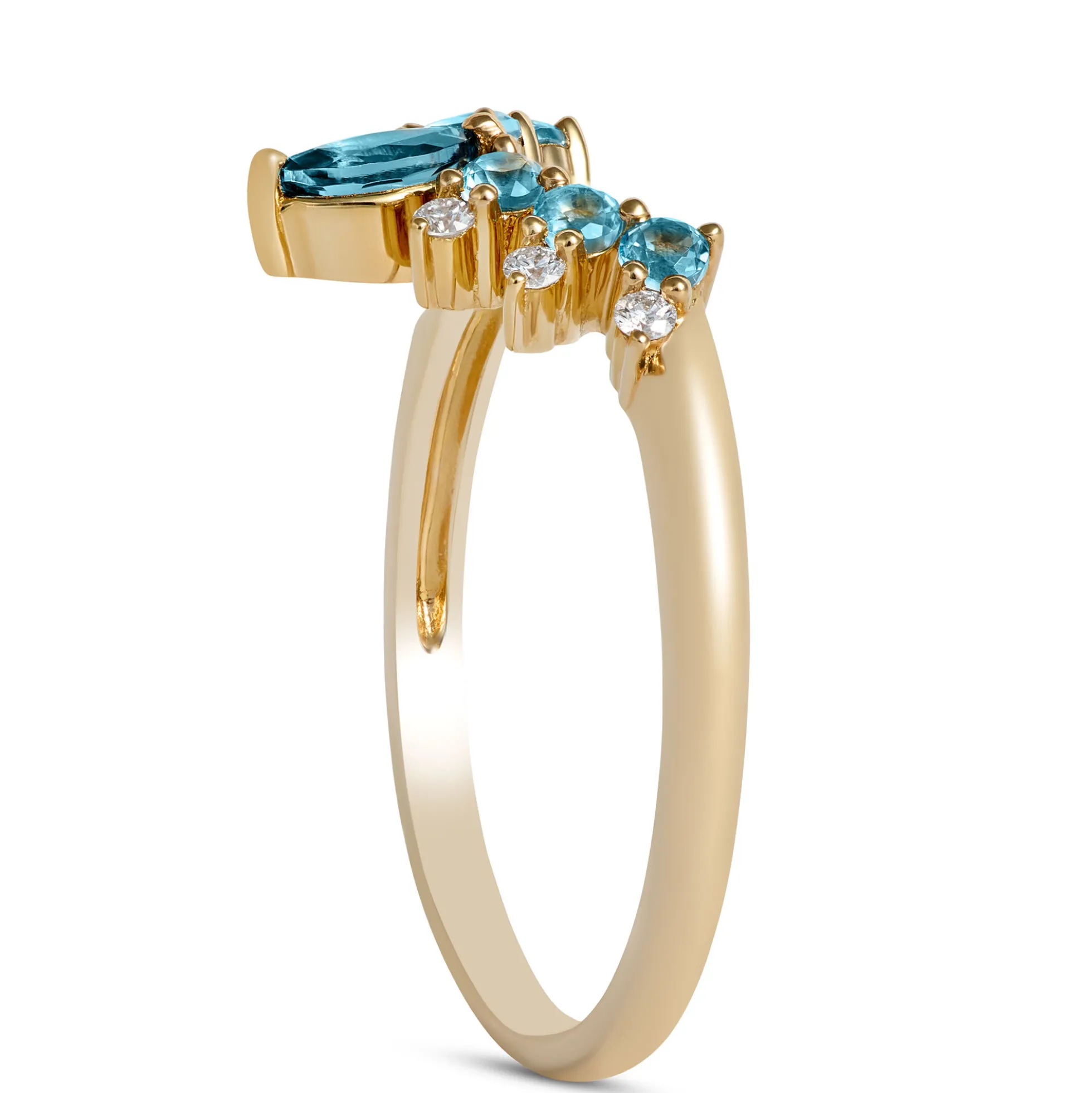 Marquise Blue Topaz and Round Diamond Ring, 14K Yellow Gold