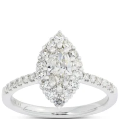 Marquise Cut Halo Diamond Ring, 14K White Gold