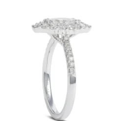 Marquise Cut Halo Diamond Ring, 14K White Gold