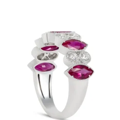 Marquise Diamond and Ruby Ring, 14K White Gold Size 7