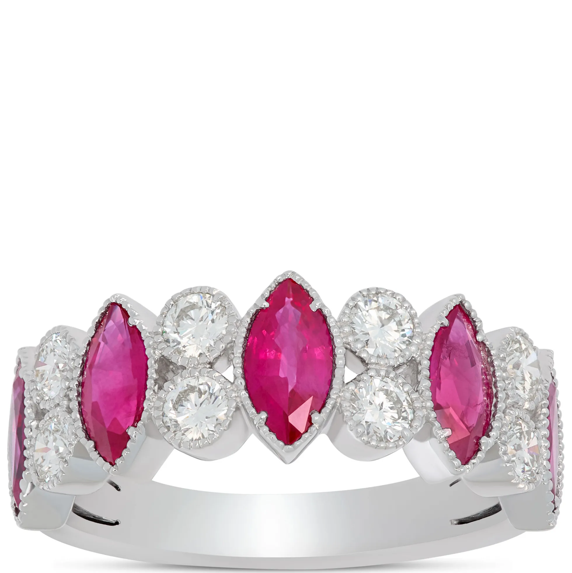 Marquise Diamond and Ruby Ring, 14K White Gold Size 7