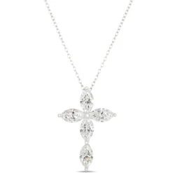 Marquise Diamond Cross Necklace, 2 Total Carat Weight, 14K White Gold