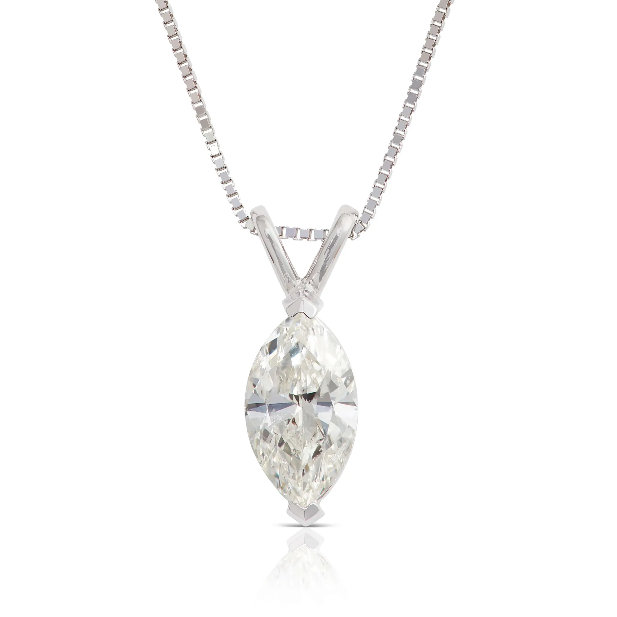 Marquise Diamond Pendant, ¾ Carat Total Weight, 14K White Gold