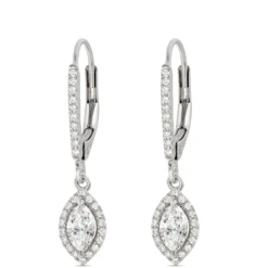 Marquise Leverback Diamond Earrings, 14K White Gold