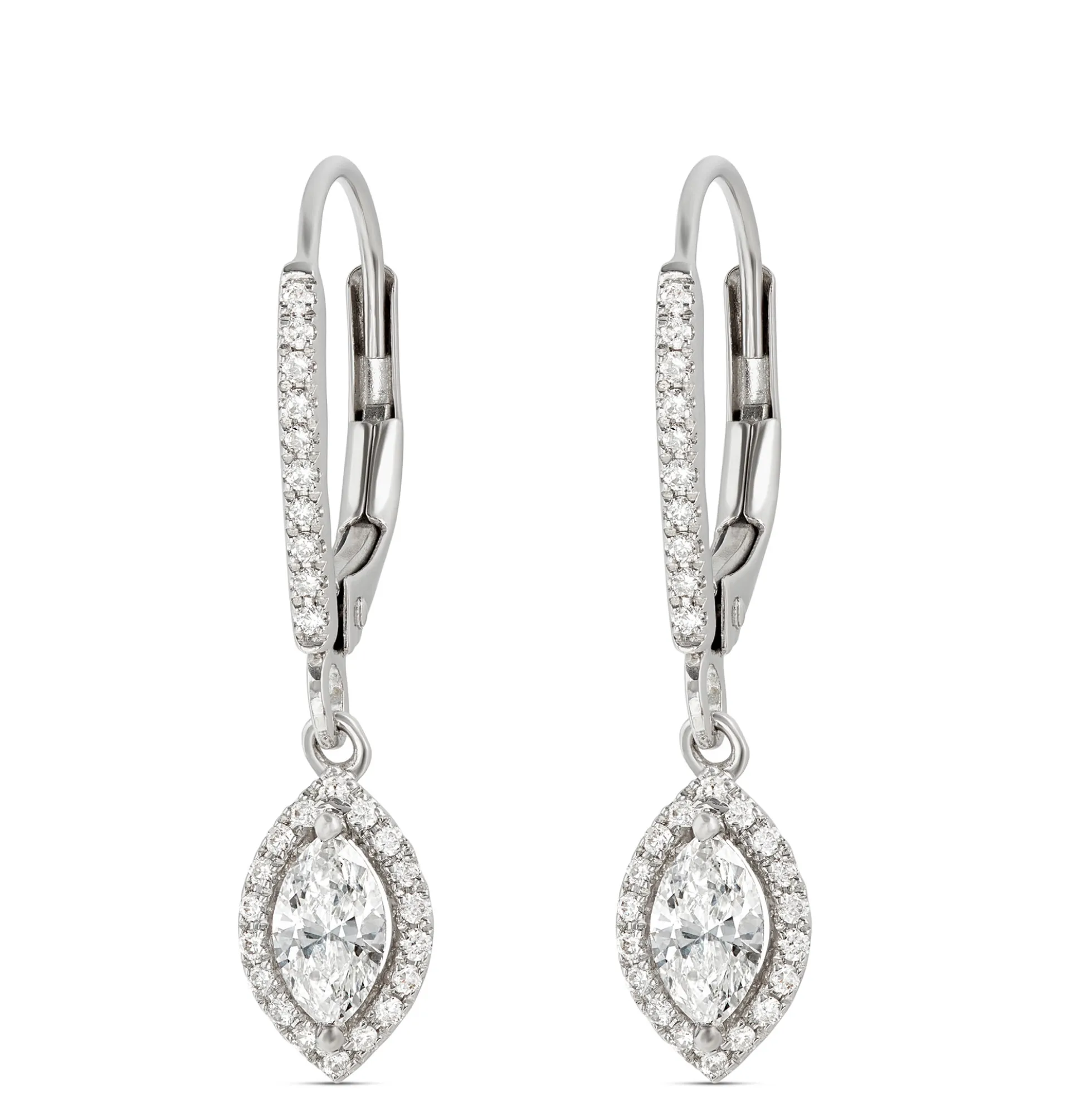 Marquise Leverback Diamond Earrings, 14K White Gold