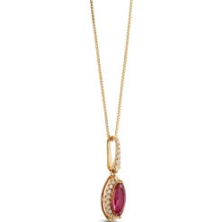 Marquise Ruby & Diamond Halo Necklace 14K