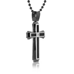 Men's Black Cross with Diamond Necklace in Stainless Steel