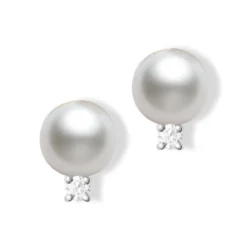 Mikimoto A+ Akoya Cultured Pearl & Diamond Stud Earrings 18K, 6mm
