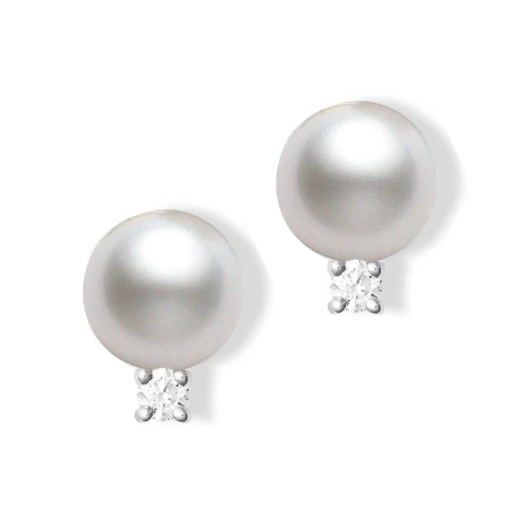 Mikimoto A+ Akoya Cultured Pearl & Diamond Stud Earrings 18K, 6mm