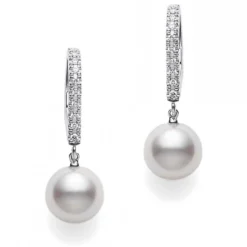 Mikimoto Akoya Cultured Pearl & Diamond Earrings 18K