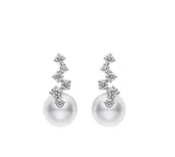 Mikimoto Akoya Cultured Pearl Earrings in 18K White Gold with Diamond