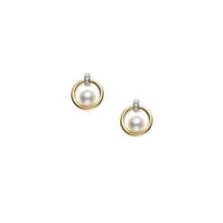 Mikimoto Akoya Cultured Pearl and Diamond Circle Earrings, 18K Two Tone
