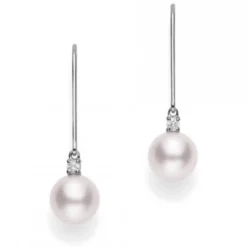Mikimoto Akoya Cultured Pearl & Diamond Earrings 7mm, 18K