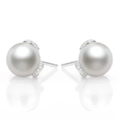 Mikimoto Akoya Cultured Pearl & Diamond Earrings, 8mm, 18K