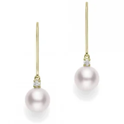 Mikimoto Akoya Cultured Pearl & Diamond Drop Earrings 18K, 6mm