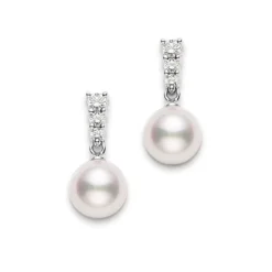 Mikimoto Akoya Cultured Pearl & Diamond Earrings 18K
