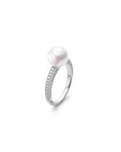 Mikimoto Akoya Cultured Pearl Ring 8.5mm in 18K White Gold with Diamond