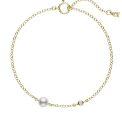 Mikimoto Akoya Cultured Pearl & Diamond Station Bracelet 18K
