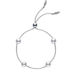 Mikimoto Akoya Cultured Pearl & Diamond Bolo Bracelet 18K