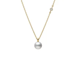 Mikimoto Akoya Cultured Pearl with Diamond Pendant, 18K Yellow Gold