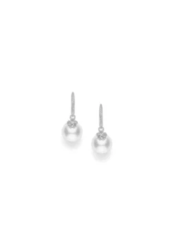 Mikimoto Cherry Blossom Collection South Sea Cultured Pearl Earrings in 18K White Gold with Diamond