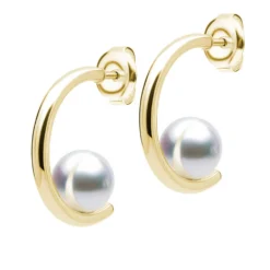 Mikimoto Classic Akoya Cultured Pearl Semi Hoop Earrings 18K