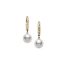Mikimoto Classic Cultured Akoya Pearl and Diamond Earrings, 18K Yellow Gold