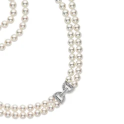 Mikimoto 17.5 Inch Akoya Cultured Pearl Double Strand Necklace in 18K White Gold with Diamond