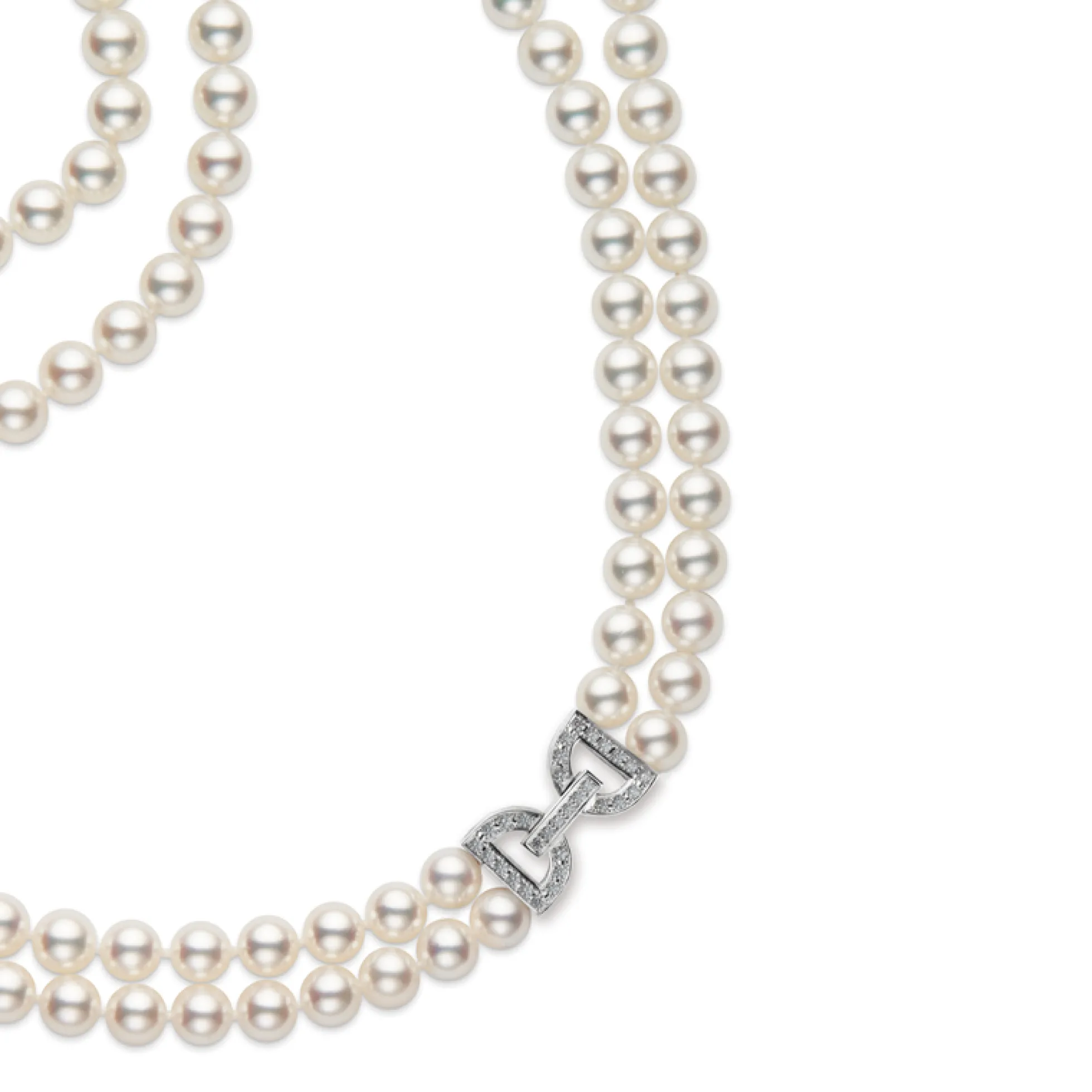 Mikimoto 17.5 Inch Akoya Cultured Pearl Double Strand Necklace in 18K White Gold with Diamond