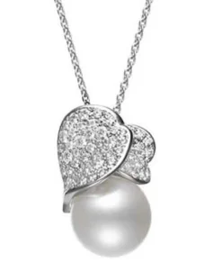 Mikimoto Les Petales Place Vendome Akoya Cultered Pearl and Diamond Pendant, 18K White Gold