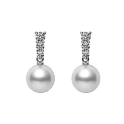 Mikimoto Morning Dew Akoya Cultured Pearl Earrings in 18K White Gold with Diamond