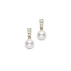 Mikimoto Morning Dew Akoya Cultured Pearl and Diamond Earrings, 18K Yellow Gold