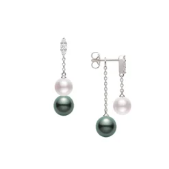 Mikimoto Morning Dew Akoya Cultured and Black South Sea Cultured Pearl Earrings with Diamonds, 18K White Gold