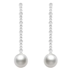 Mikimoto White South Sea Cultured Pearl & Diamond Earrings 18K