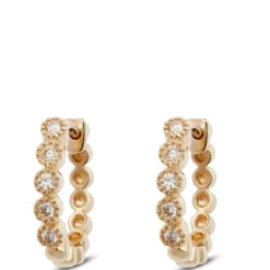 12MM Bezel Set Diamond Huggie Hoop Earrings 14K