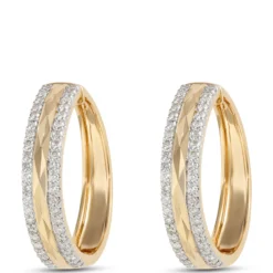 27MM Bold Diamond Hoops, 1 Total Carat Weight, 14K Yellow Gold