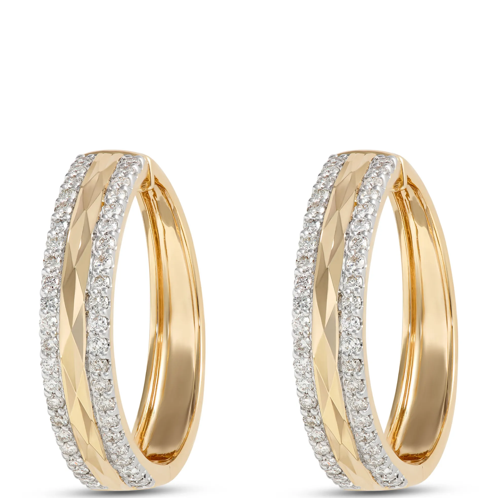 27MM Bold Diamond Hoops, 1 Total Carat Weight, 14K Yellow Gold