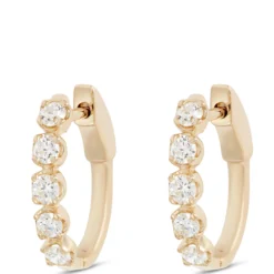 19MM Buttercup Setting Diamond and 14K Yellow Gold Hoops