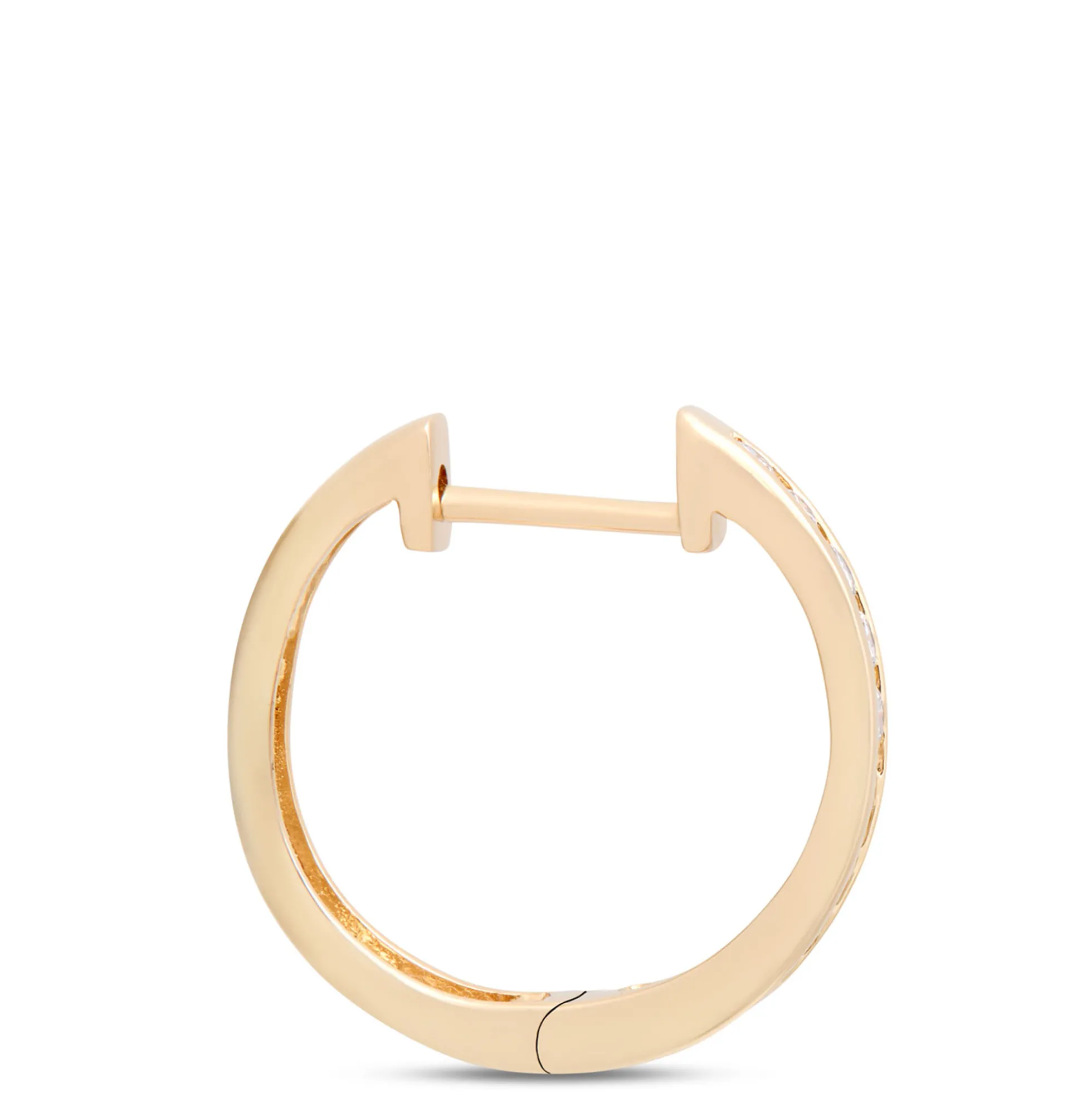 16MM Channel Set Diamond Hoops, 14K Yellow Gold