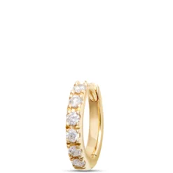 9MM Classic Round Diamond Single Hoop Earring, 14k Yellow Gold