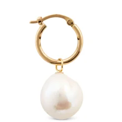 12MM Cultured Baroque Freshwater Pearl Hoop Earrings, 14K Yellow Gold