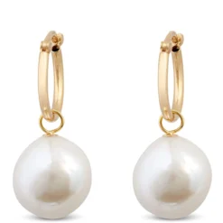 12MM Cultured Baroque Freshwater Pearl Hoop Earrings, 14K Yellow Gold