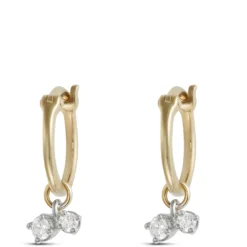 10MM Diamond Dangle Hoop Earrings, 14K Yellow Gold