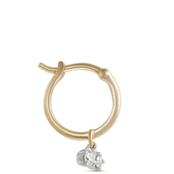 10MM Diamond Dangle Hoop Earrings, 14K Yellow Gold