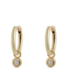 12MM Diamond Hoop Earrings, 14K Yellow Gold