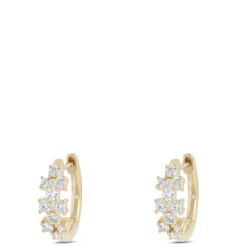 13MM Diamond Hoop Earrings, 14K Yellow Gold