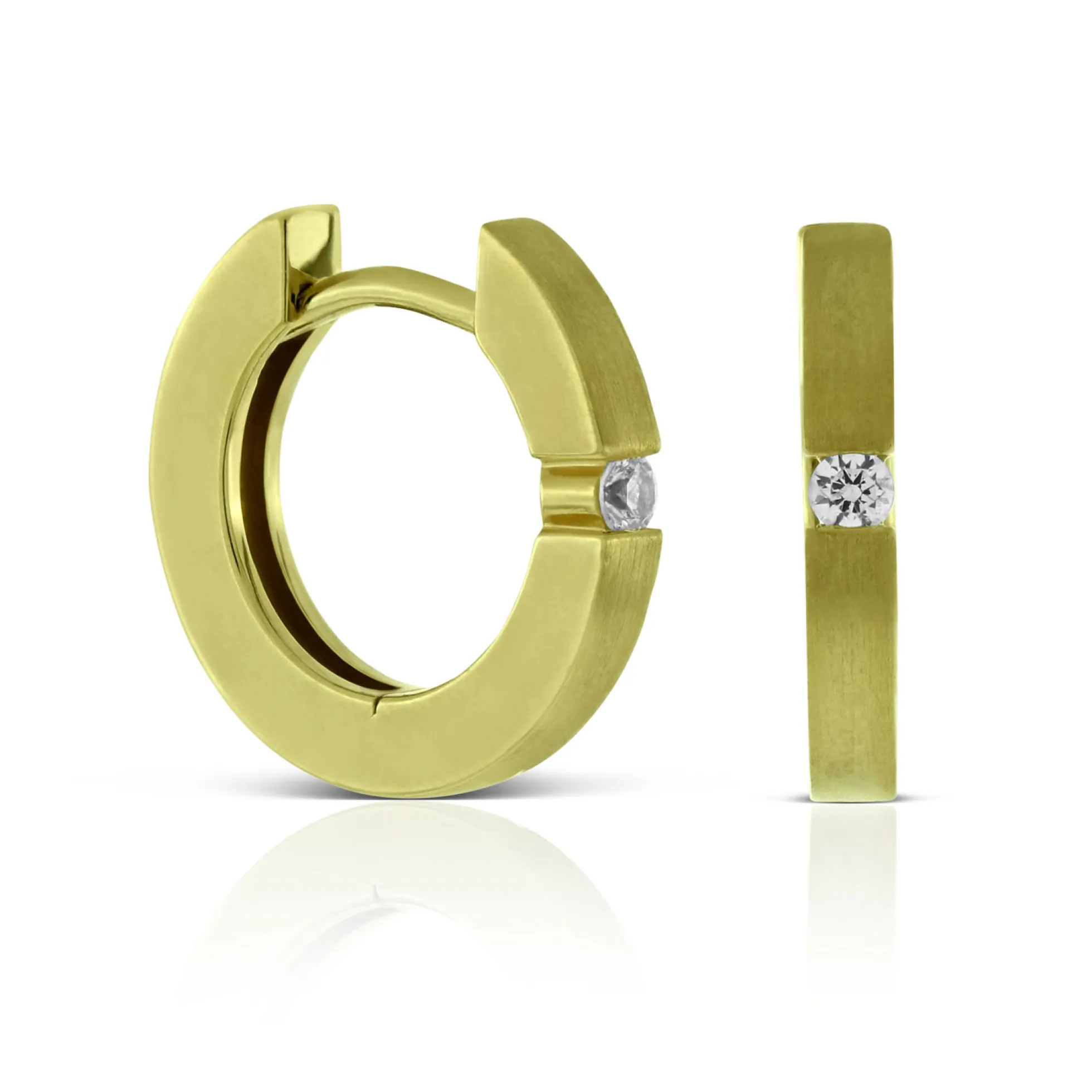 14MM Diamond Huggie Hoop Earrings 14K