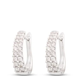 18MM Double Row Diamond Hoop Earrings,14k White Gold