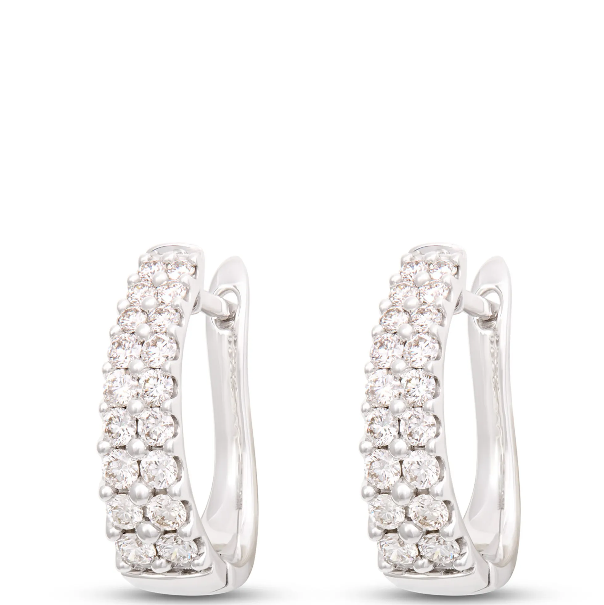 18MM Double Row Diamond Hoop Earrings,14k White Gold
