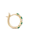14MM Emerald and Round Diamond Hoops, 14K Yellow Gold